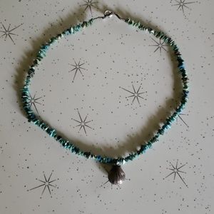 Mermaid seashell necklace with clam & green rocks